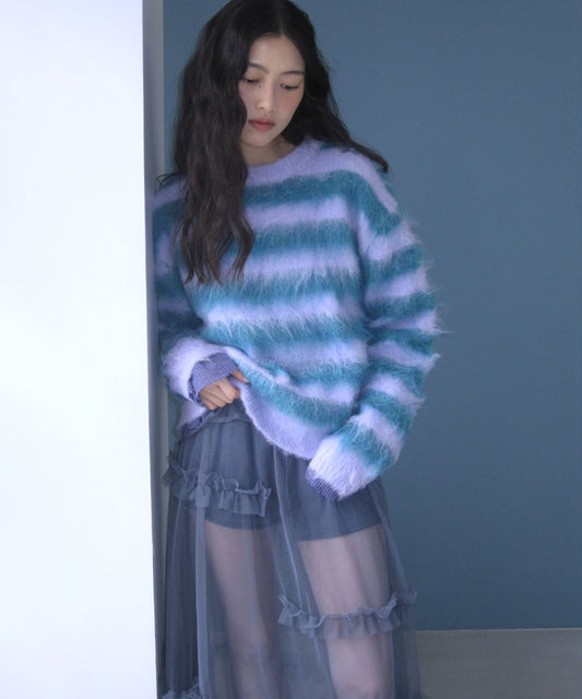 STRIPE SHAGGY KNIT PULLOVER - 5 colors