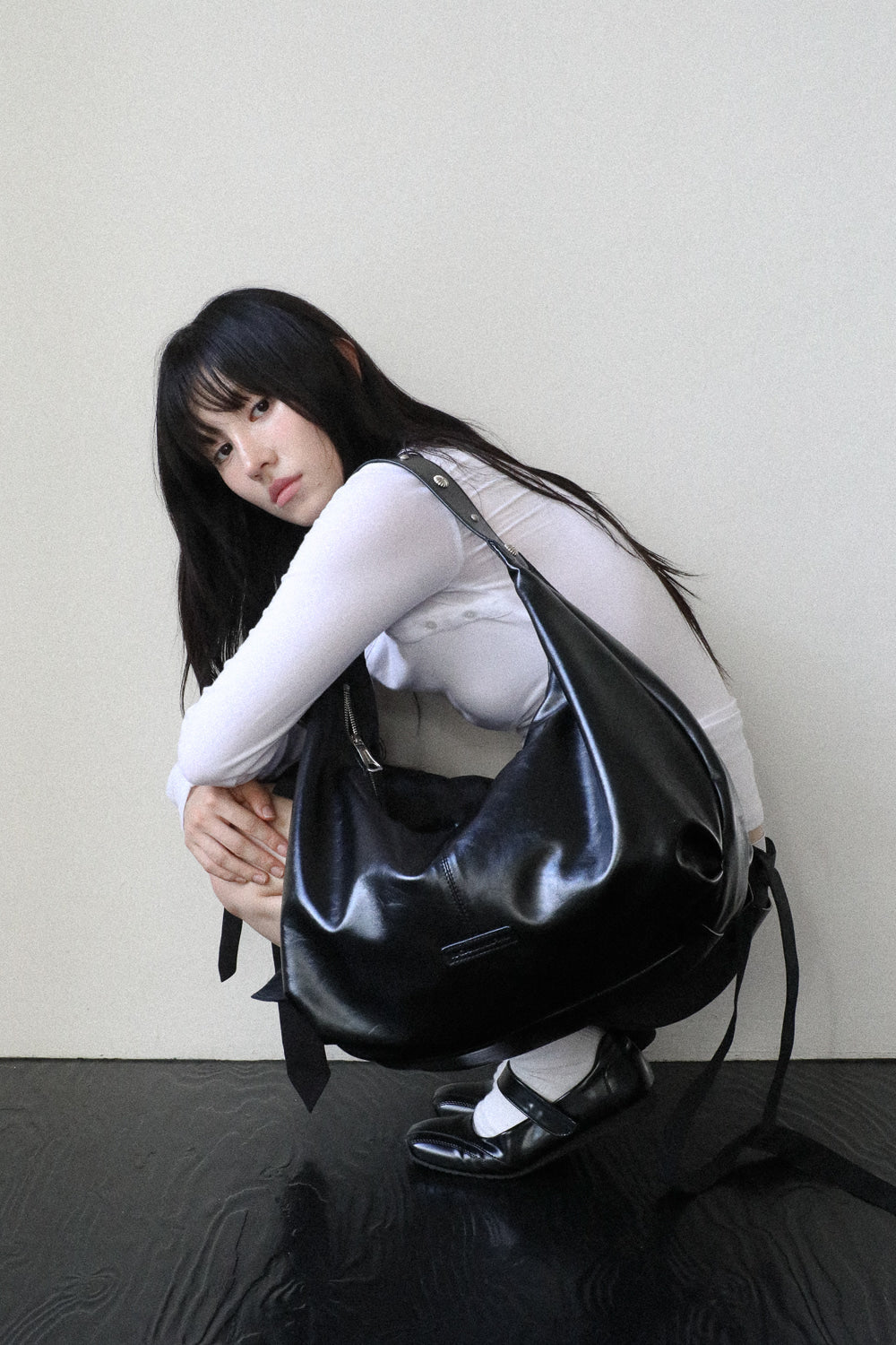 IUGA - Studded Strap Hobo Bag (Black)
