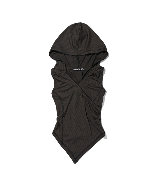 MISCHIEF - HOODED STRIPE VEST_BROWN/BLACK