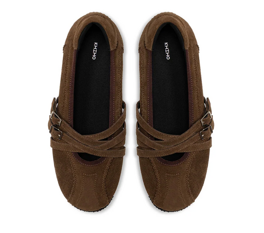 khiho - ARCELLE PINKING BELTED SNEAKERS BROWN