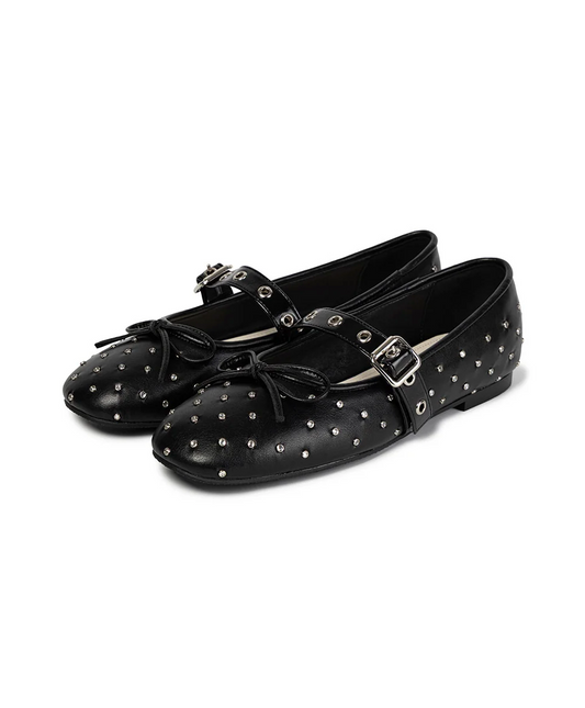 khiho - CRYSTAL BUCKLE STRAP BALLERINA FLAT BLACK