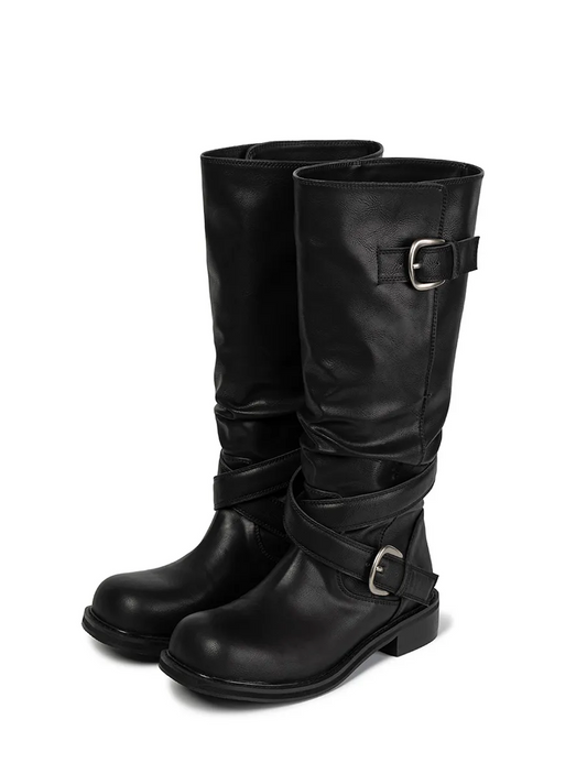 khiho - RAVEN FOLDABLE BUCKLE BOOTS BLACK
