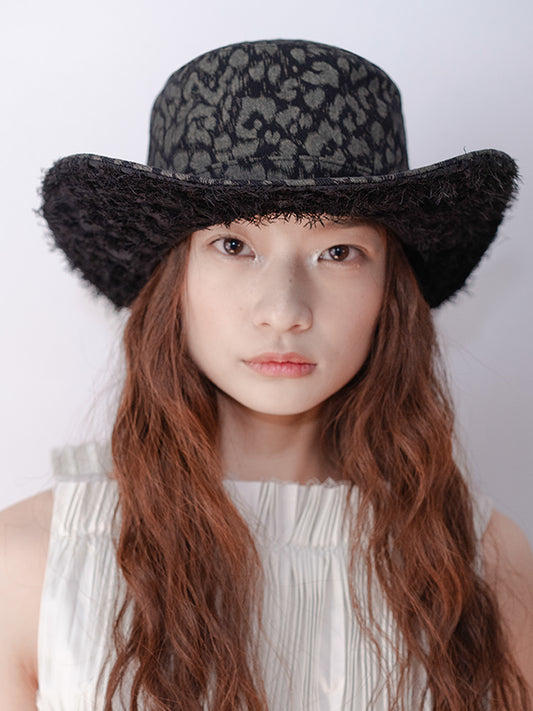 LEOPARD FEDORA IN BLACK FRINGE