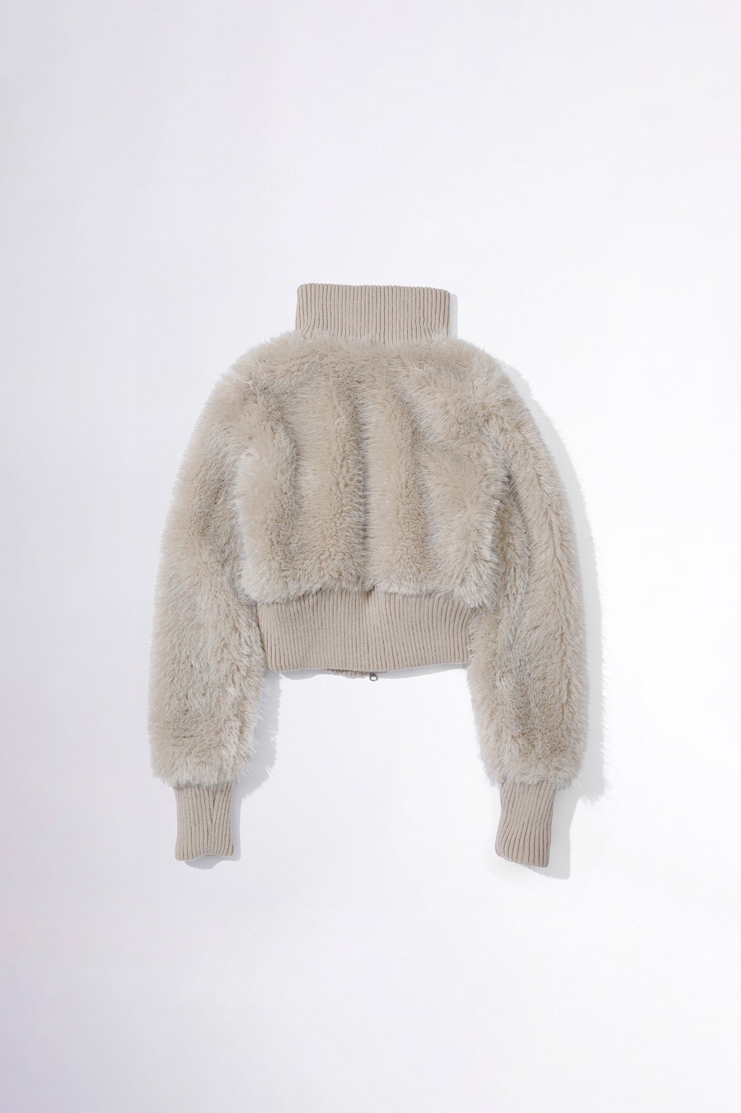 Faux Fur Zip-Up Jacket Pale Gray