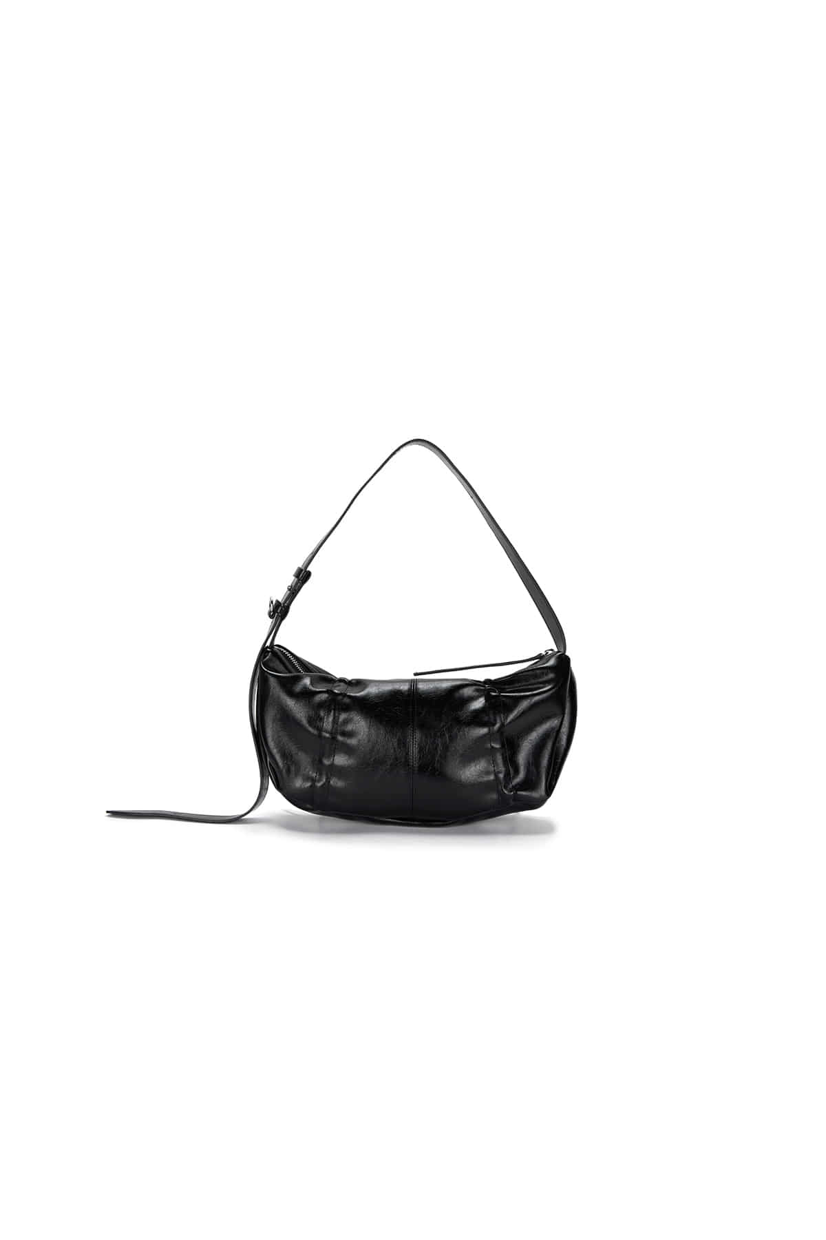 HALF SHIRRING RIBBON ROUND BAG IN BLACK