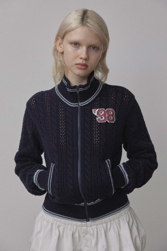 Sculptorpage - Knitted Cable Track Zip-Up Navy/Blue