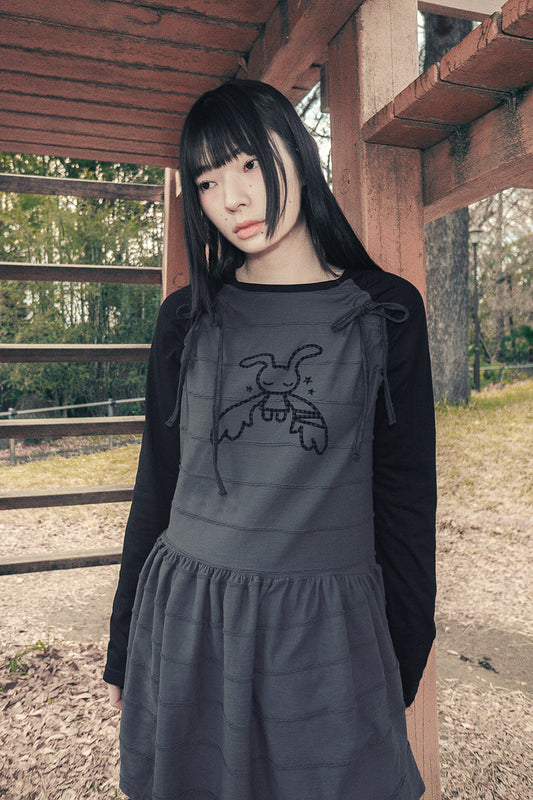 hugyourskin-Angel patched raglan dress (Black Charcoal / Gray / White Pink)