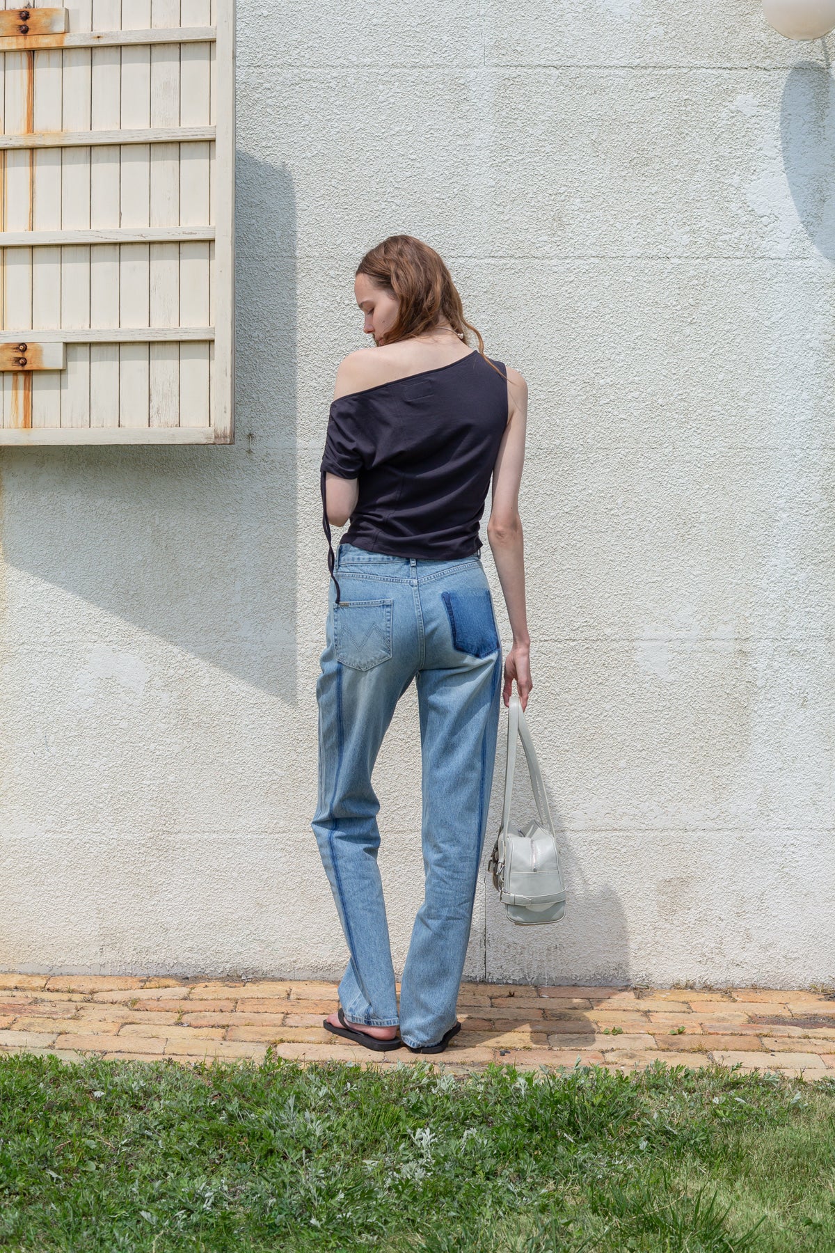 Matin Kim - STRING OFF SHOULDER SLIM TOP IN CHARCOAL