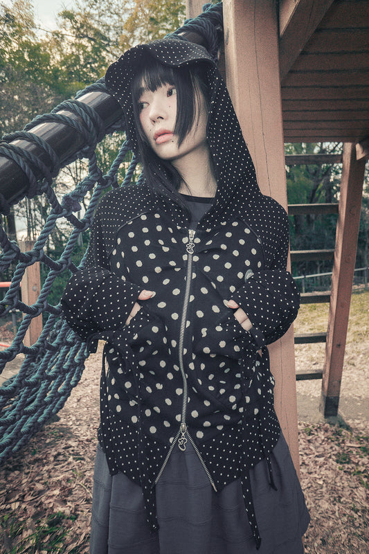 hugyourskin-Dot big pocket hoodie zip-up (Gray / Black)