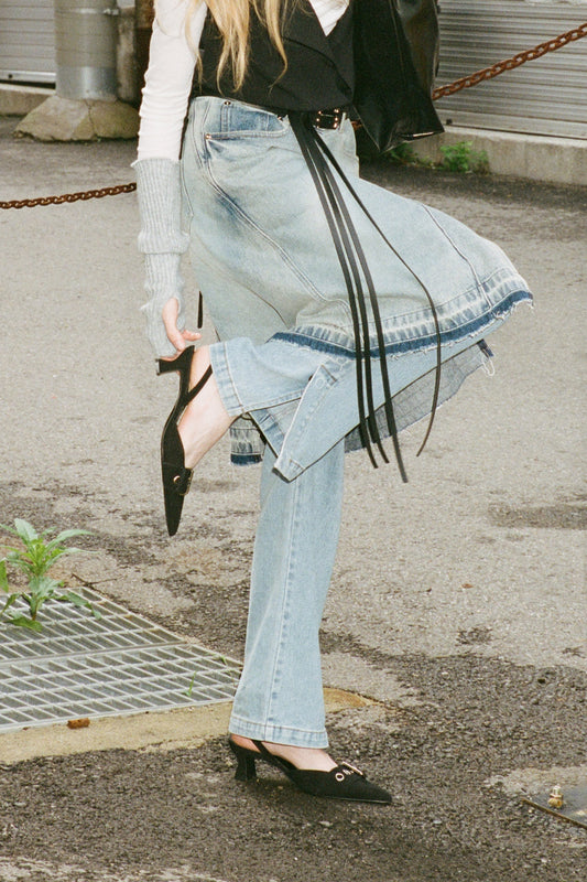 KHIHO - POINTED BUCKLE SLINGBACKS / BLACK SUEDE