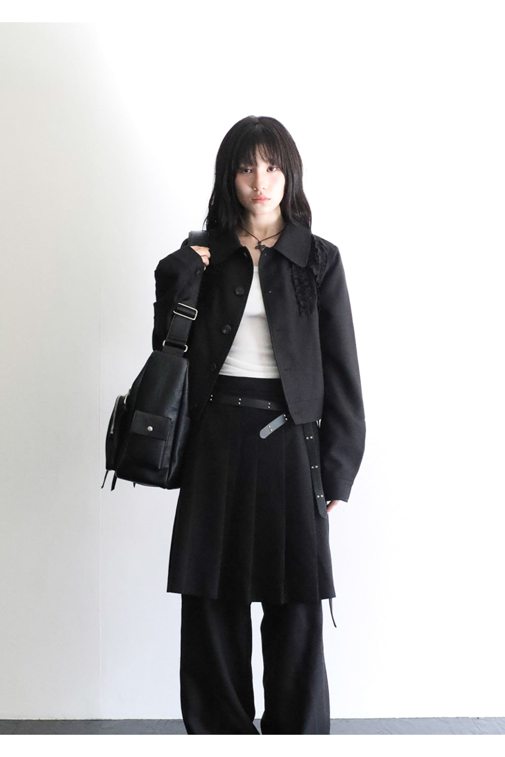 IUGA - Multi Pocket Leather Bag (Black)