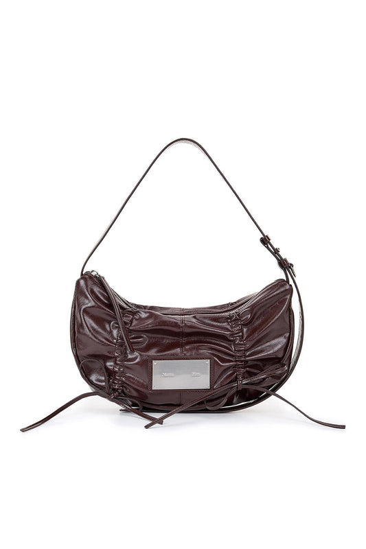 Matin Kim - HALF SHIRRING RIBBON ROUND BAG IN DARK BROWN