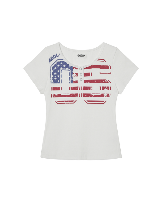 aeae - [8/1 예약발송] USA BANNER HENLY NECK TEE [WHITE]
