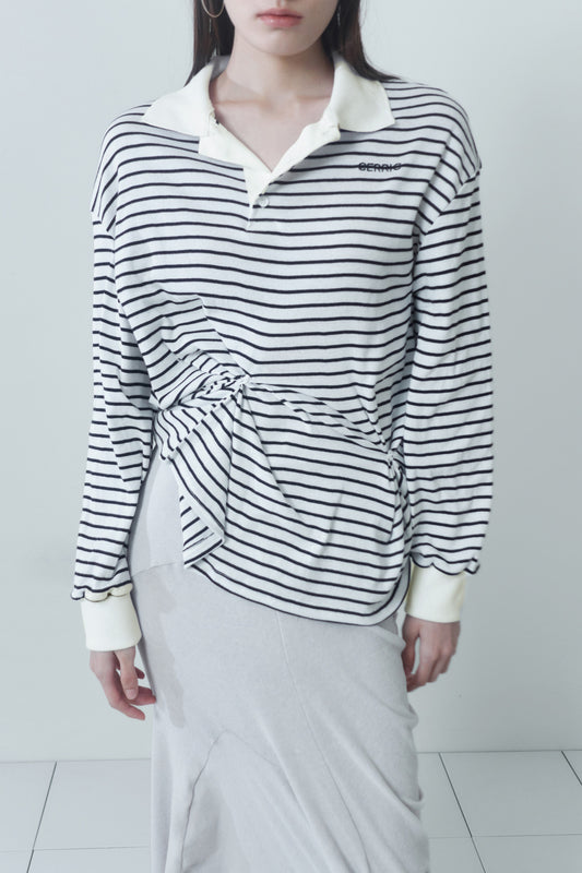cerric - STRIPE BUTTON PINCH TOP / WHITE