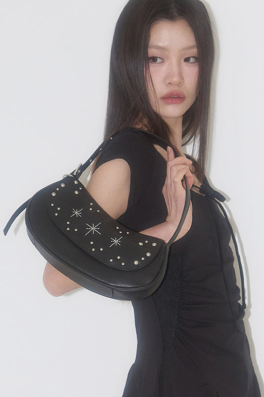 illigo - Stud Ornament Hobo Bag Black