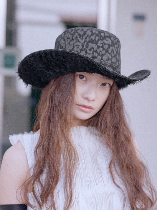LEOPARD FEDORA IN BLACK FRINGE