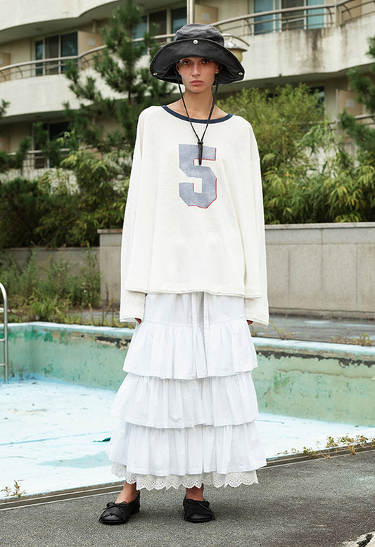 OPENYY - ROLLED WAIST TIERED SKIRT, WHITE