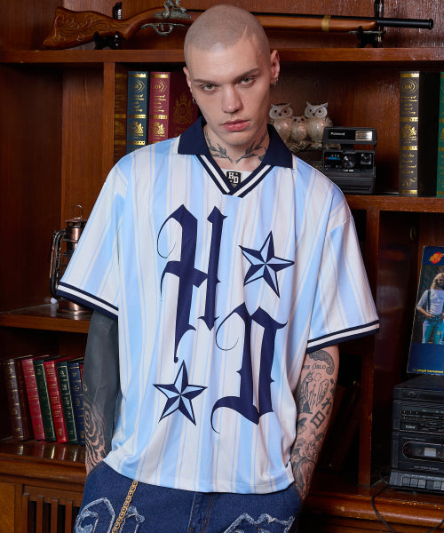 HOODHOOD - HD Football collar jersey half sleeve T-shirt SKYBLUE