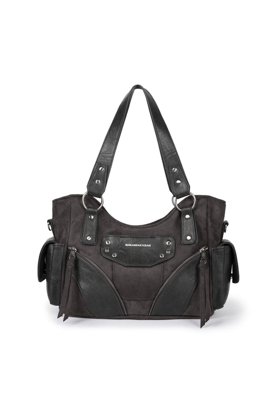 IUGA - Studded Suede Shoulder Bag (Charcoal)