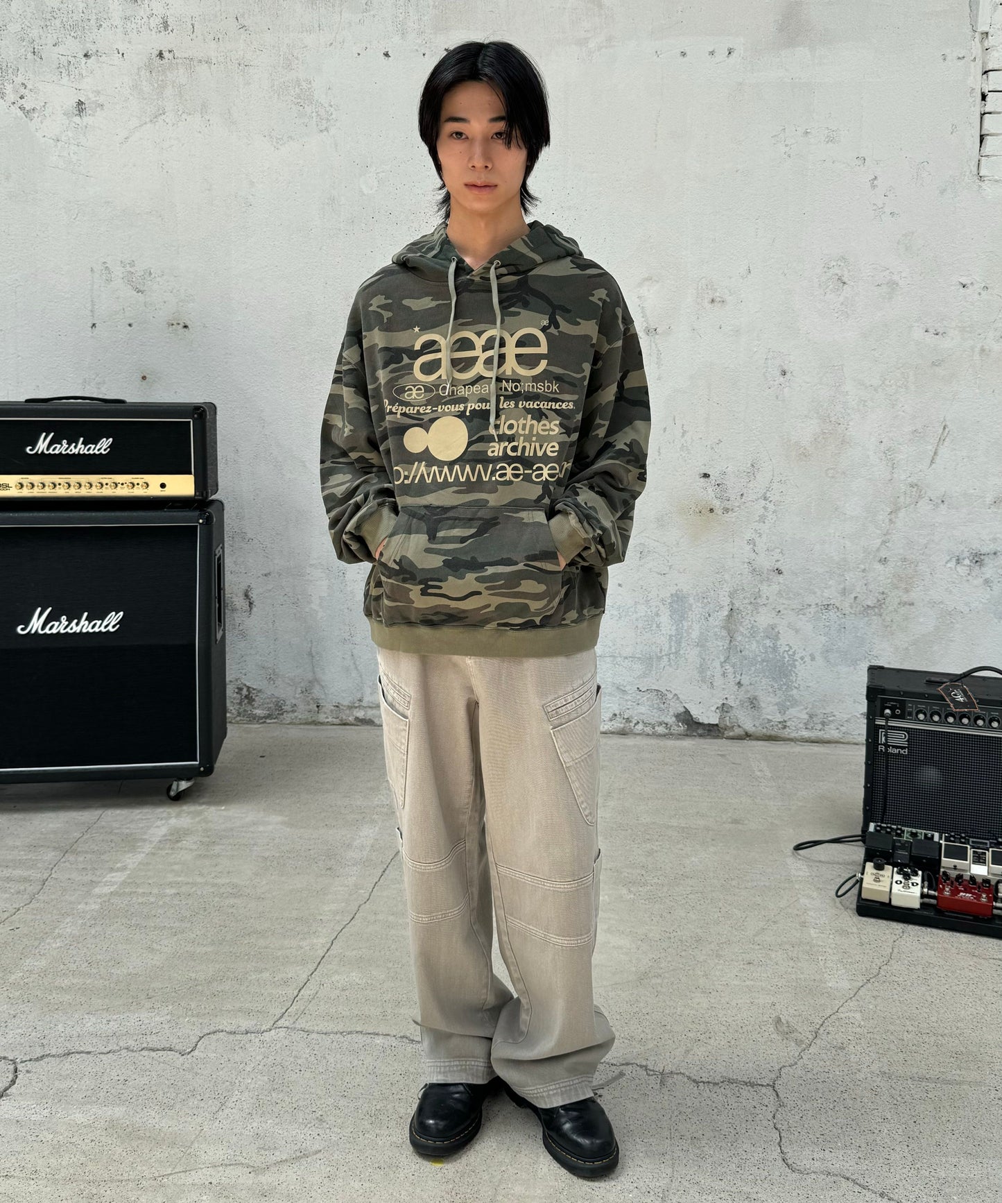 aeae - WEB LOGO LOOSED HOODIE [CAMO]