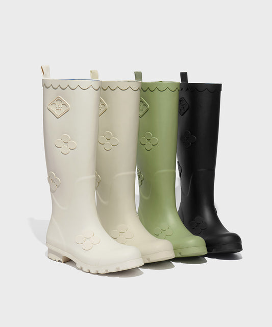 [X MINJUKIM] FLORAL PATCH RAINBOOTS LONG - 4color