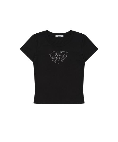 KASHIKO - Flower Heart Baby Tee Black