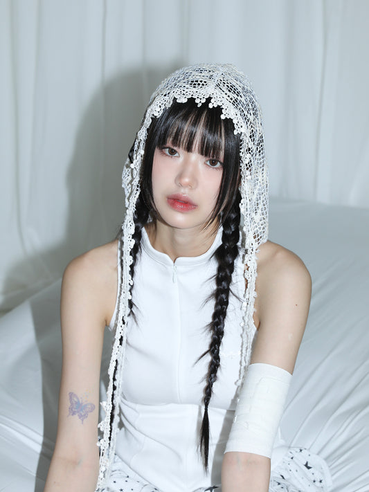 ♪ Heart Crocher Bonnet - BLACK ♫- IVORY ♫