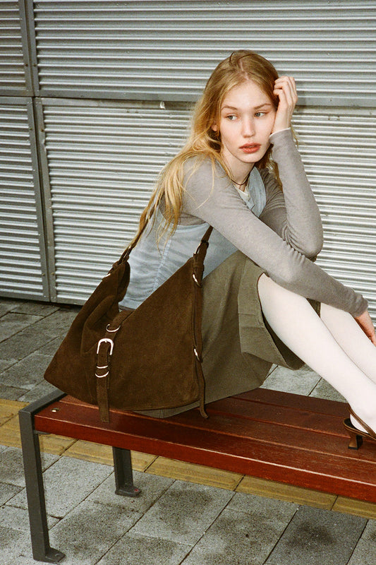 KHIHO - DIDI BELTED BIG BAG(2-WAY) / BROWN SUEDE