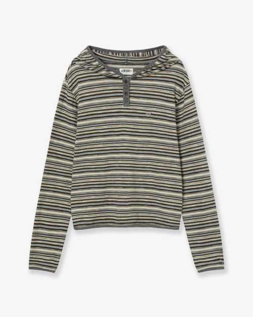 aeae -  STRIPE KNIT HOODIE [BEIGE]