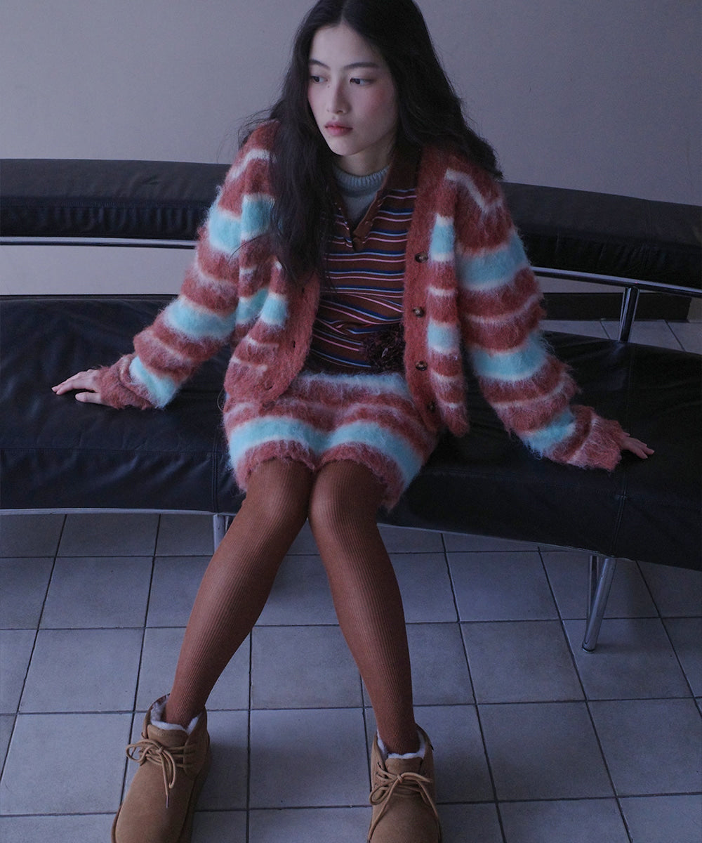 STRIPE SHAGGY KNIT CARDIGAN - 5 colors