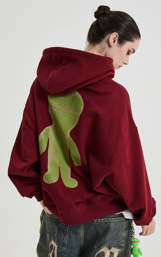 HOODHOOD - Alien Graphic Overfit Hoodie Burgundy