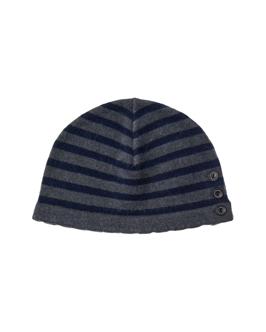 aeae - STRIPE BUTTON BEANIE [GREY]