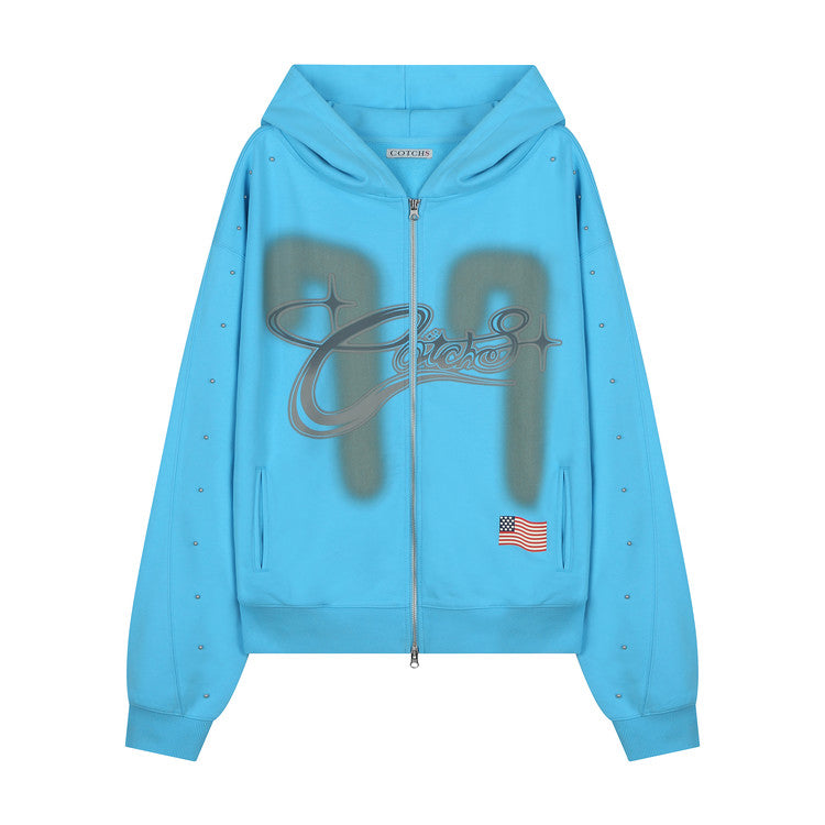 COTCHS - LUCKY77 HOODED ZIP UP(BLUE)