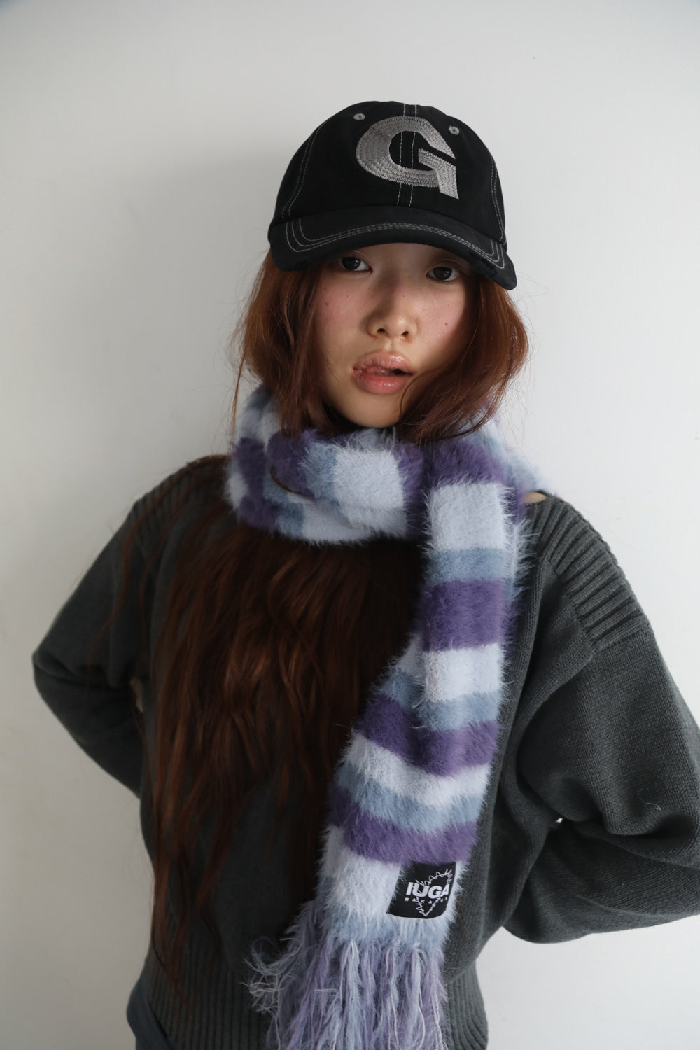 IUGA - Striped Hairy Bold Muffler (Light Purple)