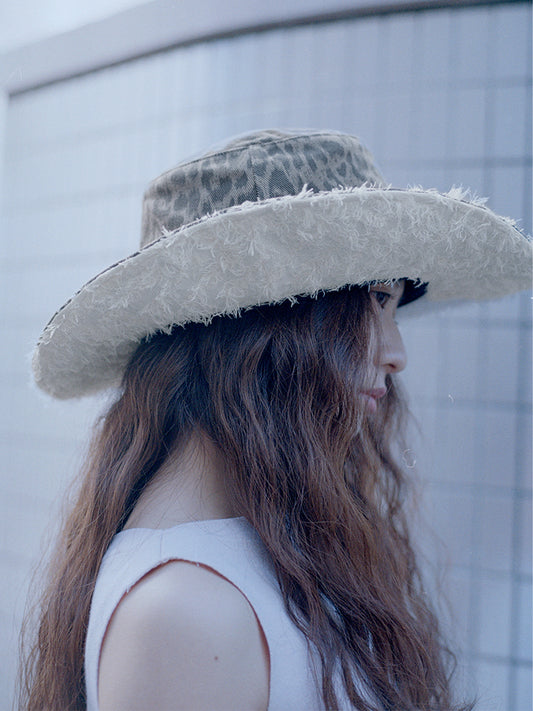 LEOPARD FEDORA IN KHAKI FRINGE