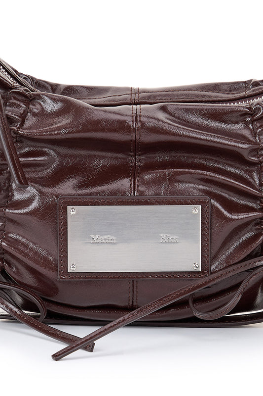 Matin Kim - HALF SHIRRING RIBBON ROUND BAG IN DARK BROWN