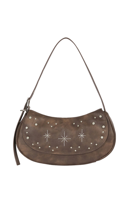illigo - Stud Ornament Hobo Bag Brown