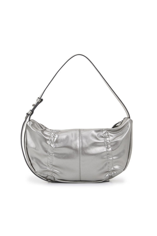 Matin Kim - HALF SHIRRING RIBBON ROUND BAG IN DARK SILVER