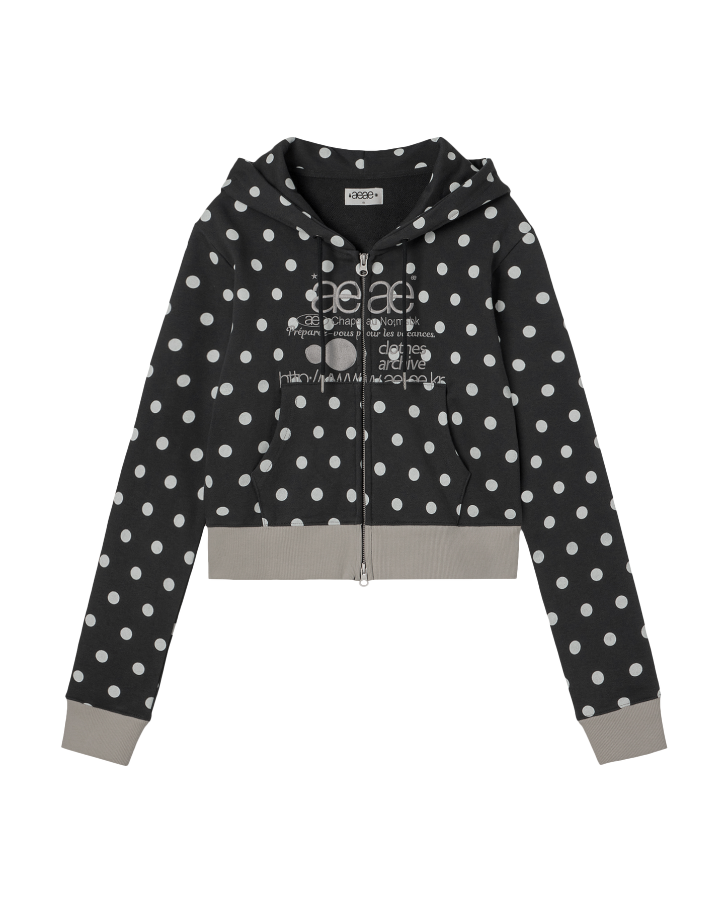 aeae-WEB LOGO CROP HOOD ZIP UP [DOT LIGHT GREY / DOT CHARCOAL]