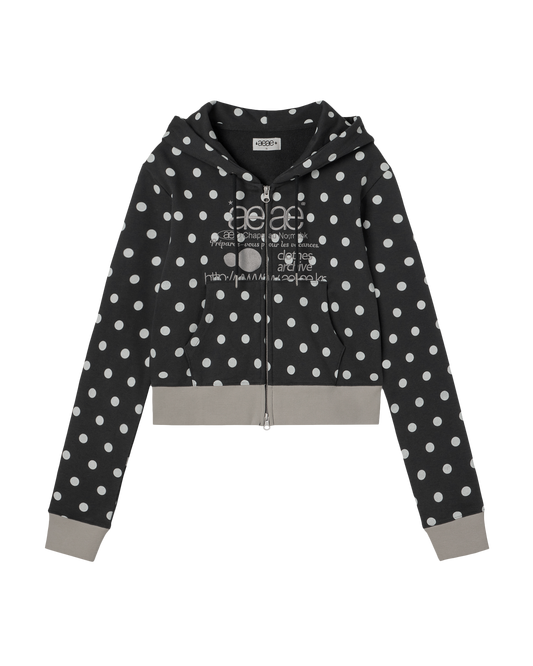 aeae-WEB LOGO CROP HOOD ZIP UP [DOT LIGHT GREY / DOT CHARCOAL]