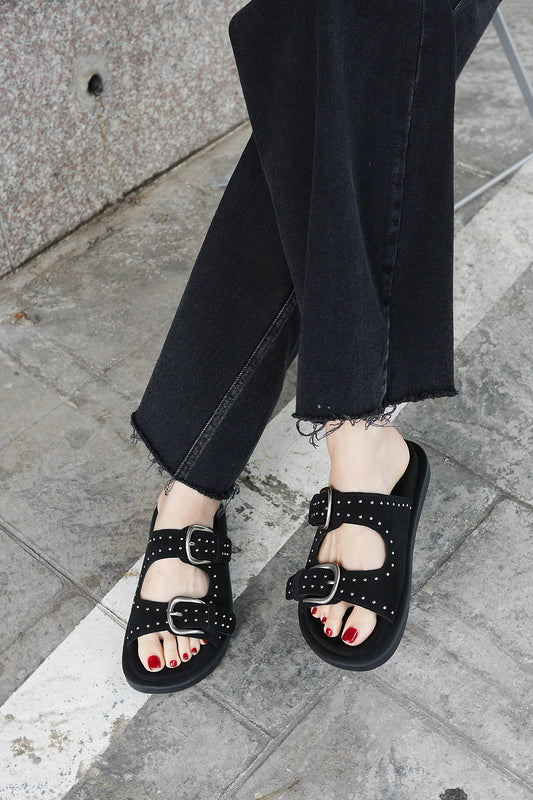 khiho - DUOLY BUCKLE SLIDE / BLACK