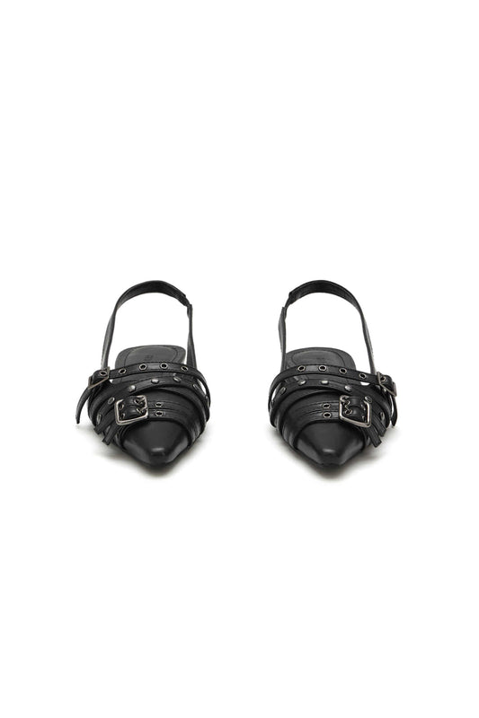 Deinet - BUCKLE STUD AND EYELET SLINGBACKS IN BLACK