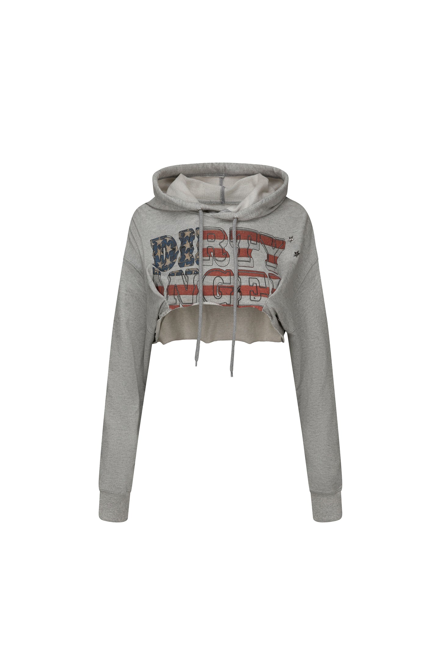 Glitter Flag Crop Hoodie Melange Gray