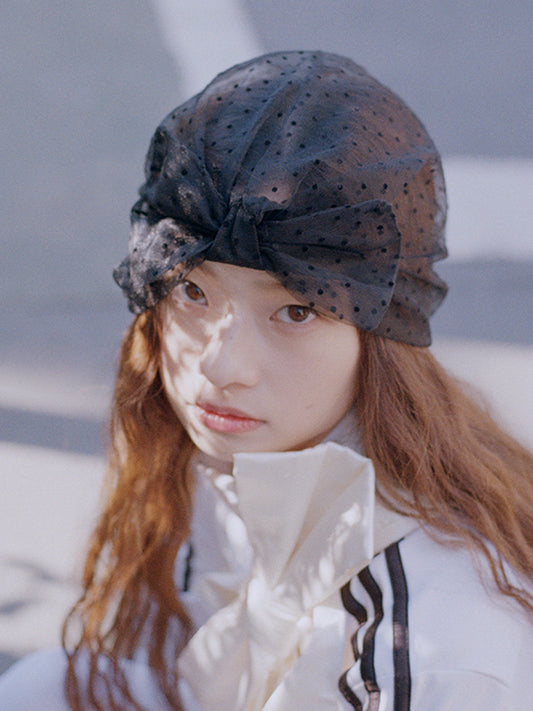 POLKA DOT TURBAN IN BLACK