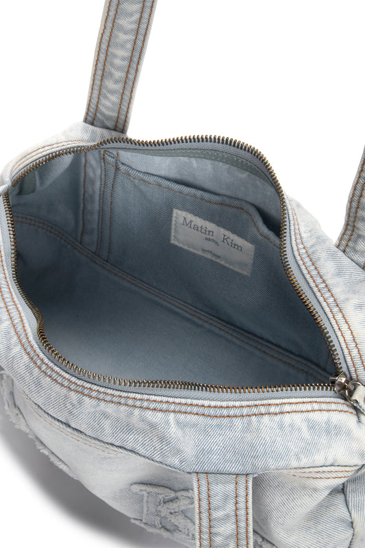 LOGO WASHED DENIM DUFFEL BAG IN SKY