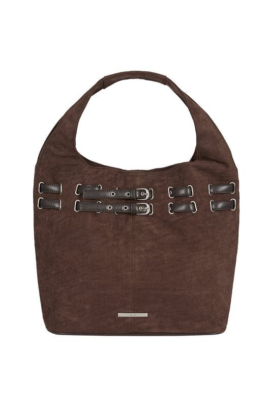 illigo - Belted Suede Shoulder Bag Brown