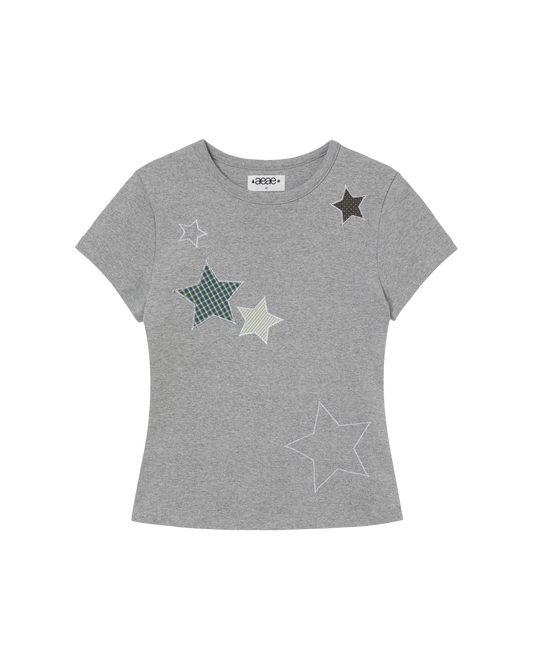 aeae - CHECK STAR TEE [MELANGE GREY]