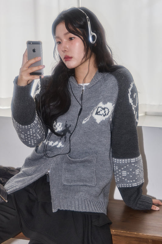 illigo - [Pre-order delivery on 09/25] Angel Ring Cowichan Knit Zip-up Gray