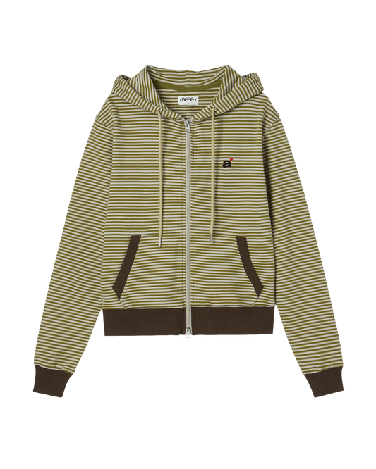 aeae-STRIPE SMALL LETTER HOOD ZIP UP  [ MELANGE GREY / BLACK / KHAKI ]