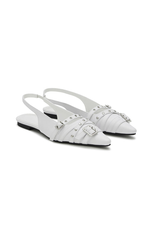 Deinet - BUCKLE STUD AND EYELET SLINGBACKS IN WHITE